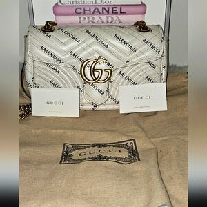 Gucci X BALENCIAGA Calfskin Matelasse Logo Print Small GG Marmont Shoulder Bag